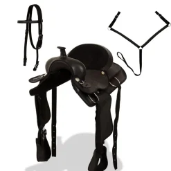 Loisirs De Plein Air-vidaXL Selle, bridon et col de poitrine Cuir véritable 15 po Noir