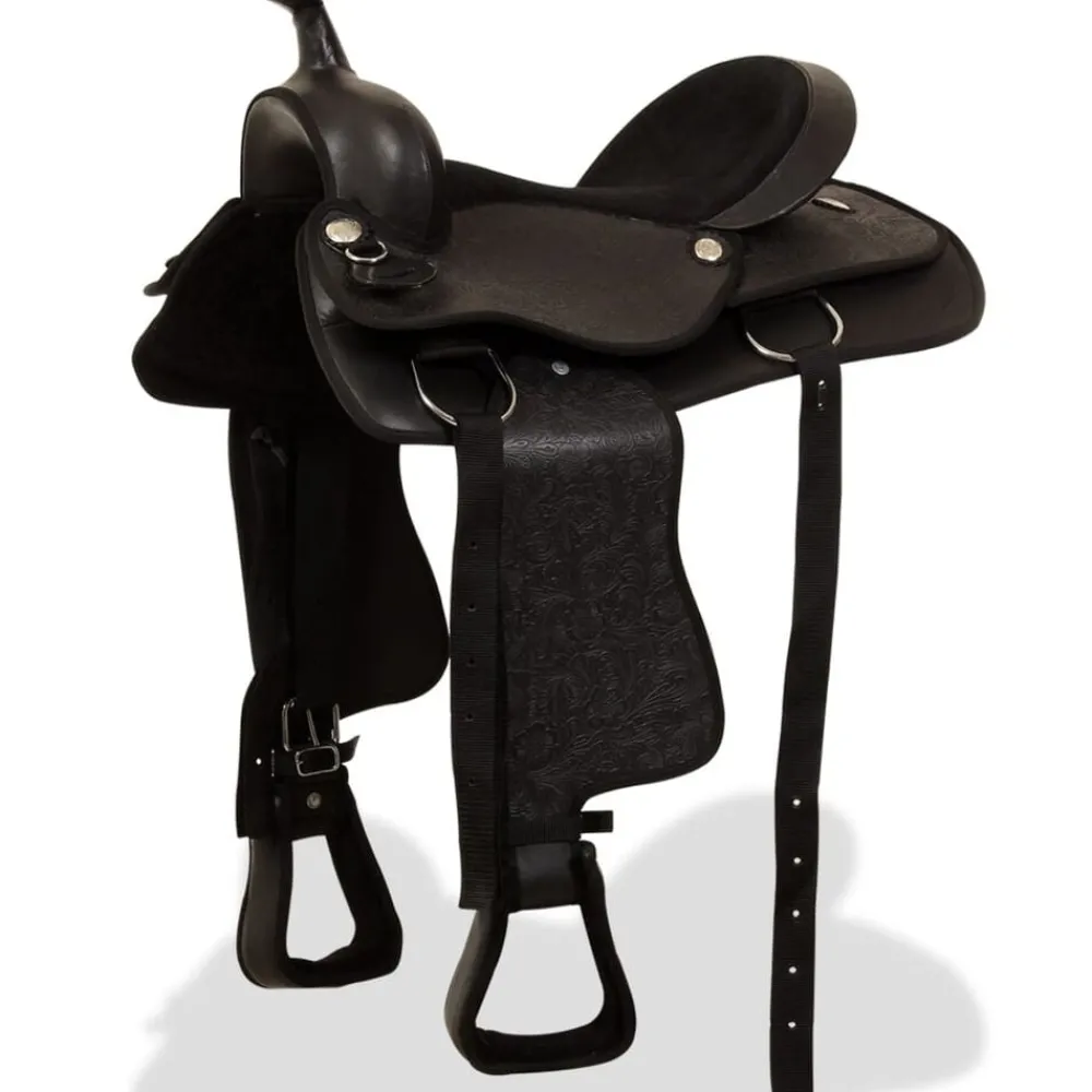 Loisirs De Plein Air-vidaXL Selle, bridon et col de poitrine Cuir véritable 15 po Noir