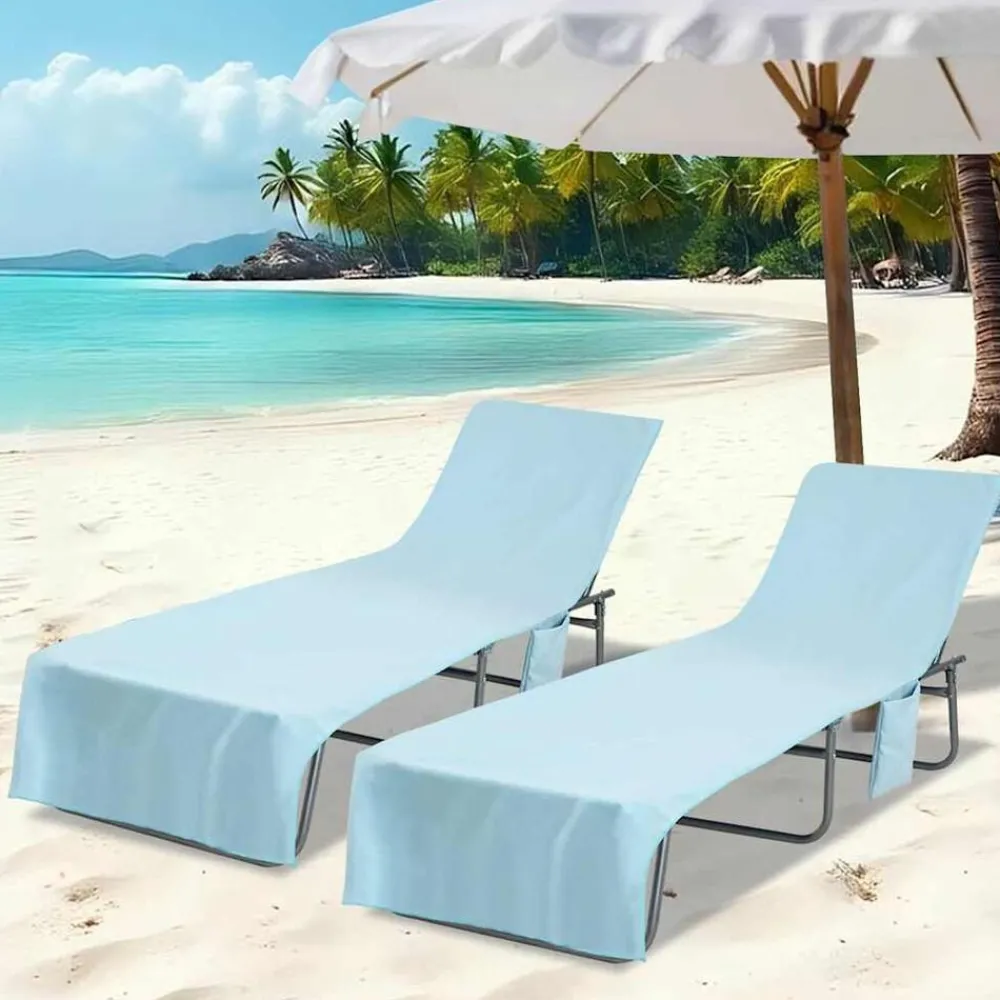 Linge-vidaXL Serviettes de Transat 2 pcs 210 x 75 cm Bleu