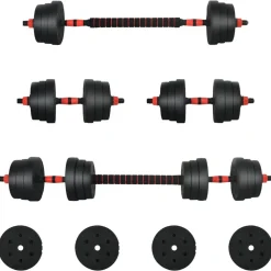 vidaXL Set d'haltères 2-en-1 30kg Noir et Rouge Ciment et sable de fer