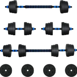 vidaXL Set d'haltères 2-en-1 30kg Noir et Bleu Ciment et sable de fer
