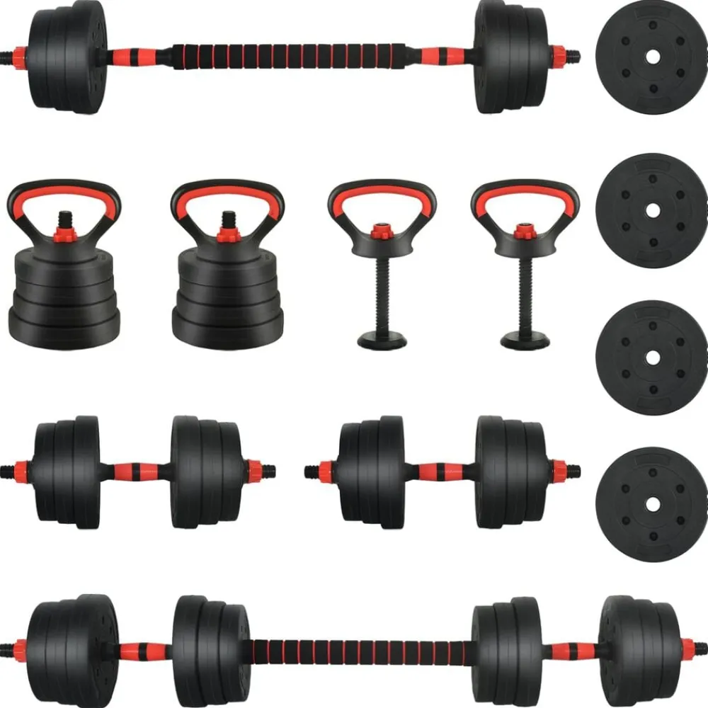 Entraînement & Fitness-vidaXL Set d'haltères 4-en-1 30kg Noir et Rouge Ciment et sable de fer Noir avec rouge