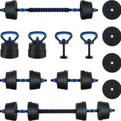 vidaXL Set d'haltères 4-en-1 30kg Noir et Bleu Ciment et sable de fer