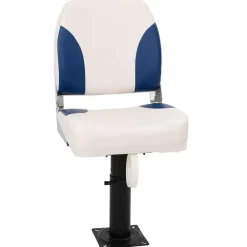 Véhicules-vidaXL Siège de bateau avec piédestal hauteur réglable pivotant à 360° Blanc et bleu