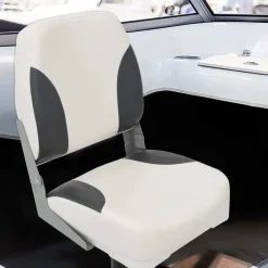 Pièces Détachées Pour Véhicules-vidaXL Siège de bateau pliable 1 ensemble avec dossier bas et sangle de fixation gris foncé et blanc