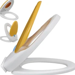 vidaXL Siège de toilette à fermeture en douceur Blanc et jaune
