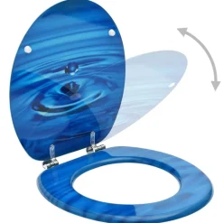 Plomberie-vidaXL Siège de toilette avec couvercle MDF Bleu Gouttes d'eau