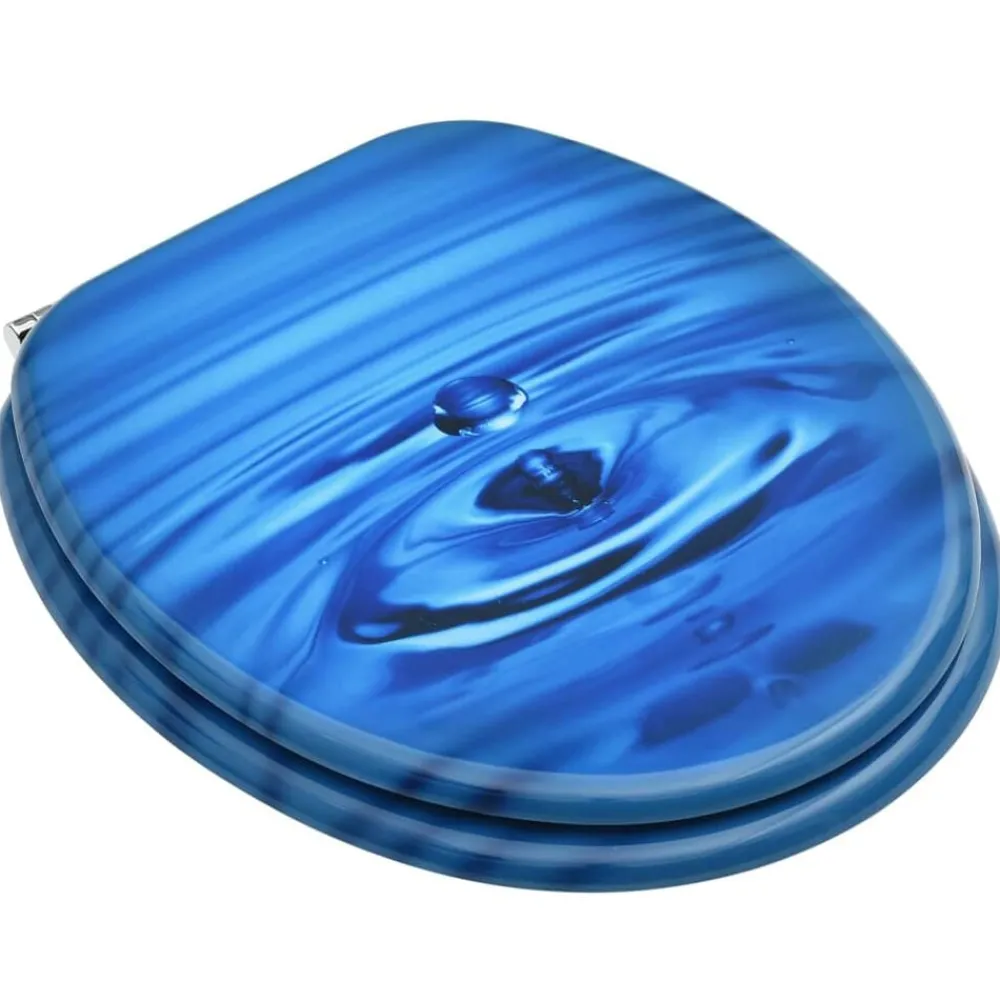 Plomberie-vidaXL Siège de toilette avec couvercle MDF Bleu Gouttes d'eau