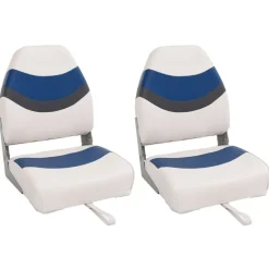 Véhicules-vidaXL Sièges de bateau pliables lot de 2 à dossier haut 44x38x55 cm Blanc et bleu
