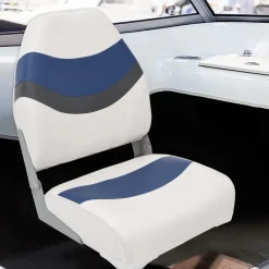 Véhicules-vidaXL Sièges de bateau pliables lot de 2 à dossier haut 44x38x55 cm Blanc et bleu