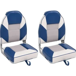 Véhicules-vidaXL Sièges de bateau pliables lot de 2 à dossier haut 39x43x58 cm Blanc et bleu