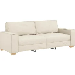 vidaXL Sofa 3 places Beige 220 cm Tissu en lin mélangé