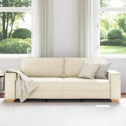 vidaXL Sofa 3 places Beige 220 cm Tissu en lin mélangé