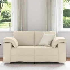 vidaXL Sofa 2 places Beige 160 cm Tissu en lin mélangé