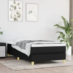 Lits & Accessoires-vidaXL Sommier à lattes de lit et matelas 80x200 cm Tissu Noir