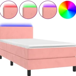 Lits & Accessoires-vidaXL Sommier à lattes de lit avec matelas LED 80x200 cm Velours Rose