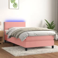 Lits & Accessoires-vidaXL Sommier à lattes de lit avec matelas LED 80x200 cm Velours Rose