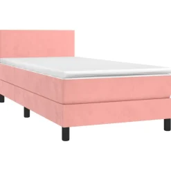 Lits & Accessoires-vidaXL Sommier à lattes de lit avec matelas LED 80x200 cm Velours Rose