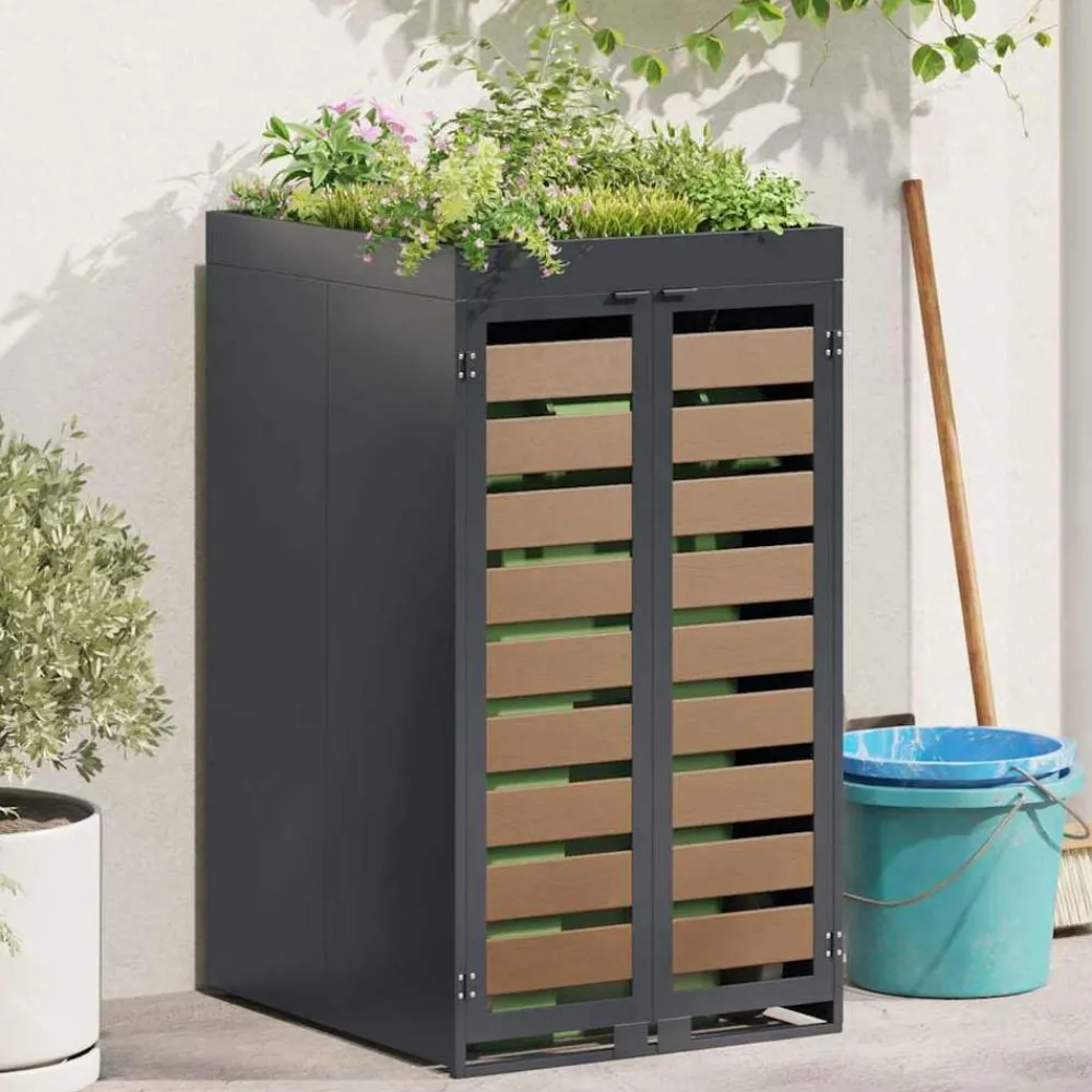 Produits Ménagers-vidaXL Stockage de Poubelle à Roulettes avec Toit de Jardinière pour Poubelle de 240L