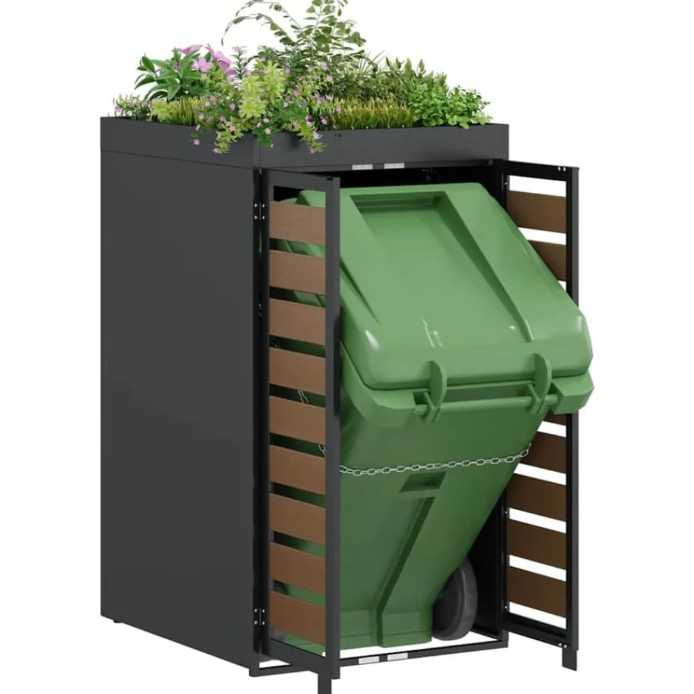 Produits Ménagers-vidaXL Stockage de Poubelle à Roulettes avec Toit de Jardinière pour Poubelle de 240L