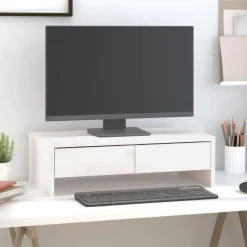 Appareils Électroniques-vidaXL Support de moniteur 50x27x15 cm Bois de pin solide Blanc