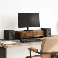 Appareils Électroniques-vidaXL Support de moniteur avec tiroirs chêne fumé bois d'ingénierie Ch&ecirc;ne fumé
