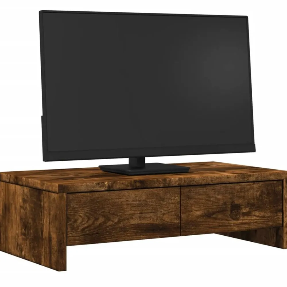 Appareils Électroniques-vidaXL Support de moniteur avec tiroirs chêne fumé bois d'ingénierie Chêne fumé