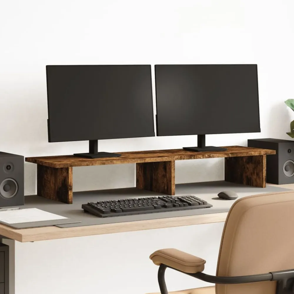Appareils Électroniques-vidaXL Support de moniteur chêne fumé 100x27x15 cm bois d'ingénierie Chêne fumé