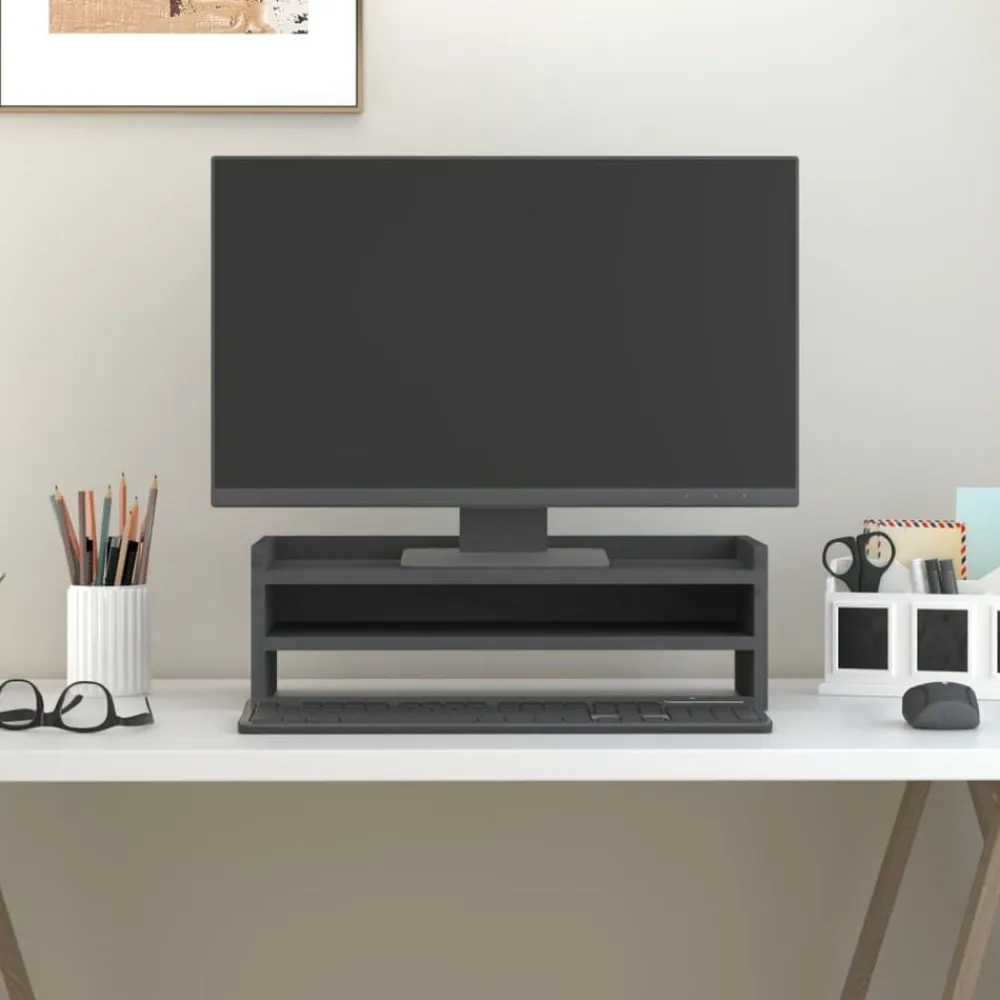 Appareils Électroniques-vidaXL Support de moniteur 50x24x16 cm Bois de pin solide Gris