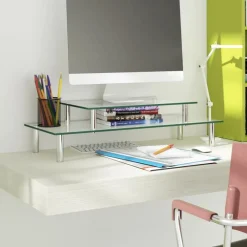 vidaXL Support de moniteur à 2 niveaux Verre transparent