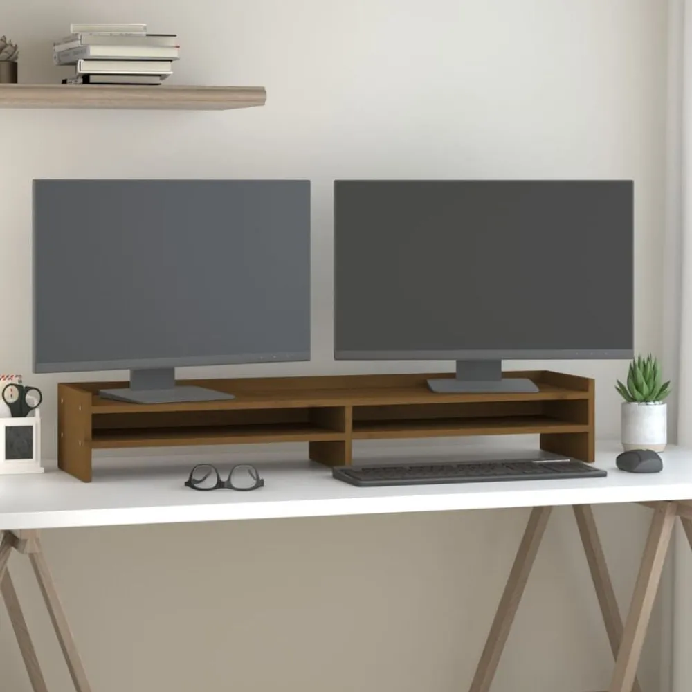 Appareils Électroniques-vidaXL Support de moniteur 100x24x16 cm Bois de pin solide marron miel