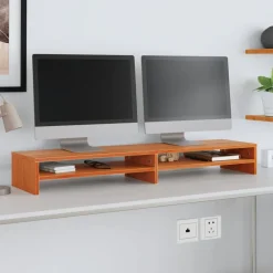 Meubles Tv-vidaXL Support de moniteur marron miel 100x24x13 cm bois de pin solide Marron cire