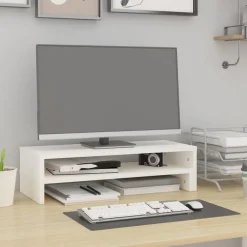 Appareils Électroniques-vidaXL Support de moniteur (52-101)x22x14 cm Bois de pin solide Blanc