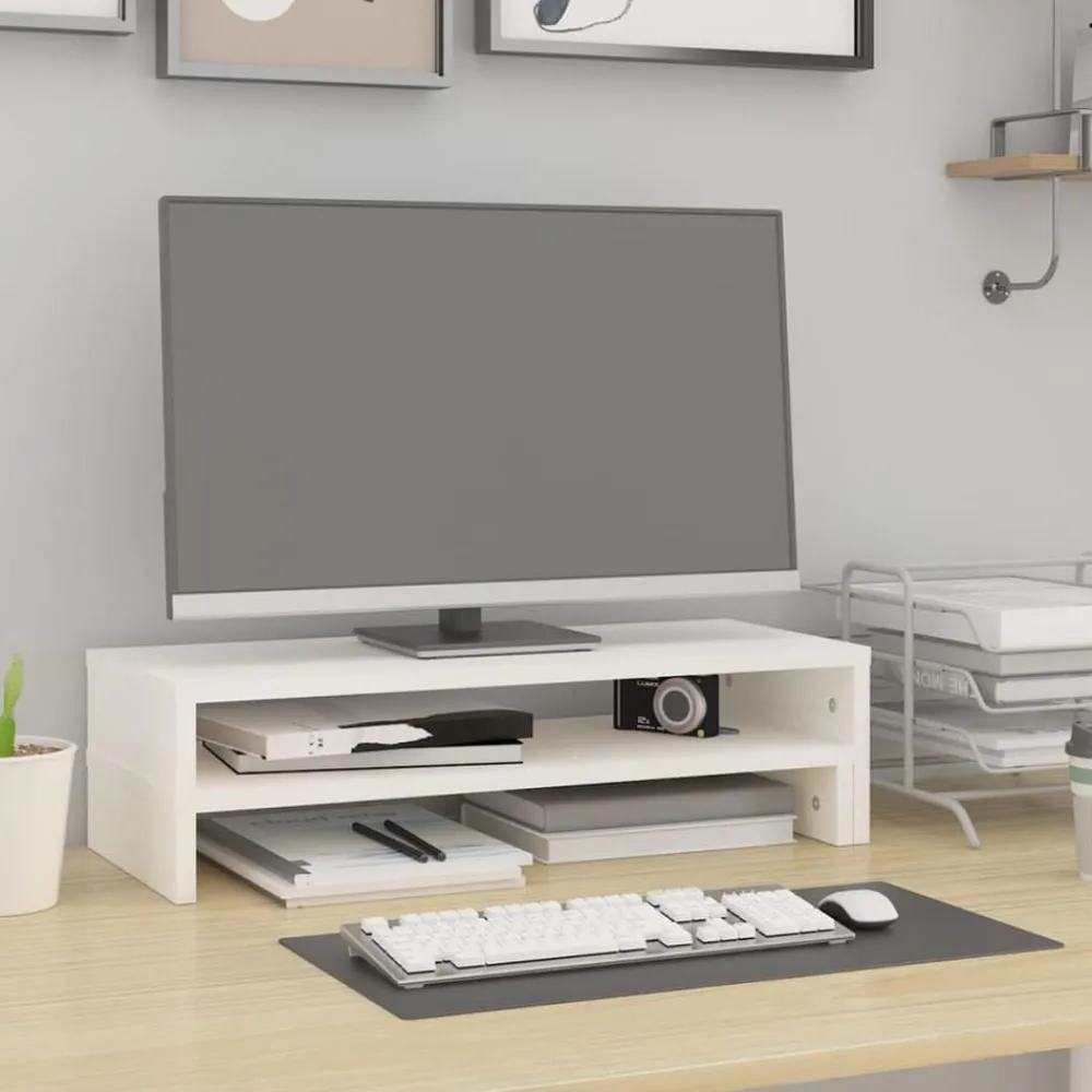 Appareils Électroniques-vidaXL Support de moniteur (52-101)x22x14 cm Bois de pin solide Blanc
