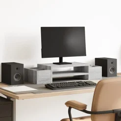 Appareils Électroniques-vidaXL Support de moniteur et rangement bois d'ingénierie Sonoma gris