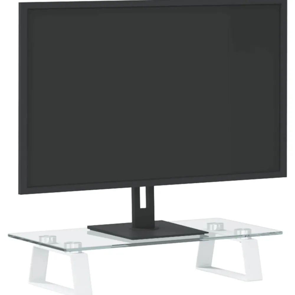 Appareils Électroniques-vidaXL Support de moniteur 40x20x8 cm verre trempé et métal Blanc