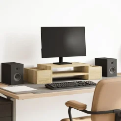 vidaXL Support de moniteur et rangement chêne sonoma bois d'ingénierie