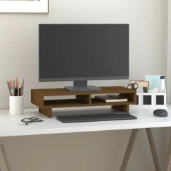 Appareils Électroniques-vidaXL Support de moniteur 60x27x14 cm Bois de pin solide marron miel