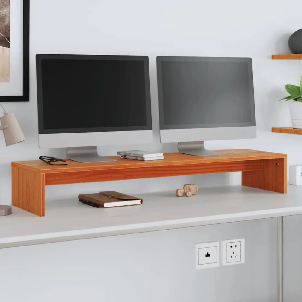 Appareils Électroniques-vidaXL Support de moniteur marron miel 100x27x15 cm bois de pin solide Marron cire