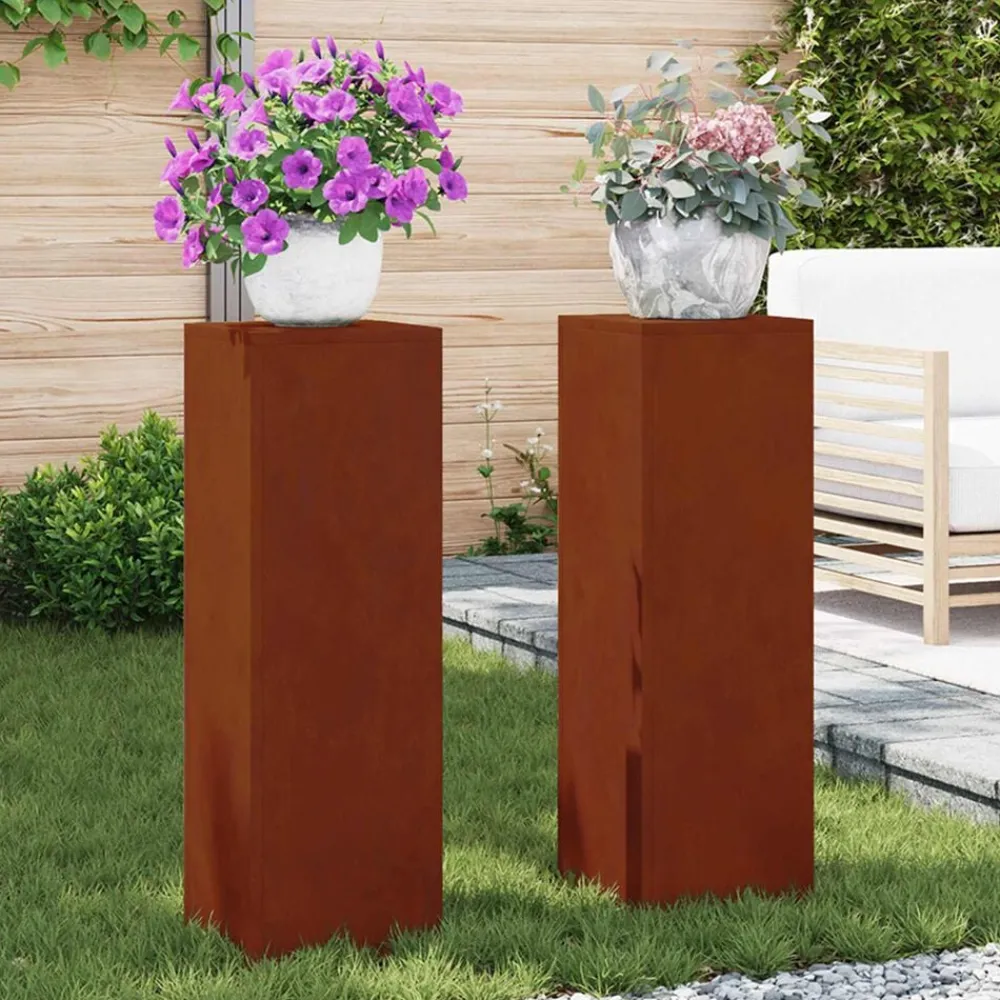 vidaXL Support de Plante 2 pcs Rouillé 24 x 24 x 75 cm Acier patiné