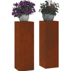 vidaXL Support de Plante 2 pcs Rouillé 24 x 24 x 75 cm Acier patiné