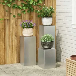 Pelouses & Jardins-vidaXL Support de Plante 3 pcs Argent Acier galvanisé