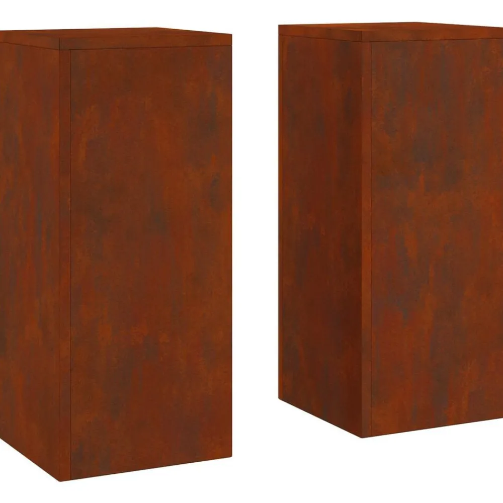 vidaXL Support de Plante 2 pcs Rouillé 24 x 24 x 55 cm Acier patiné