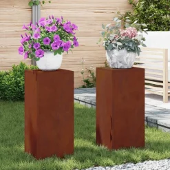 vidaXL Support de Plante 2 pcs Rouillé 24 x 24 x 55 cm Acier patiné