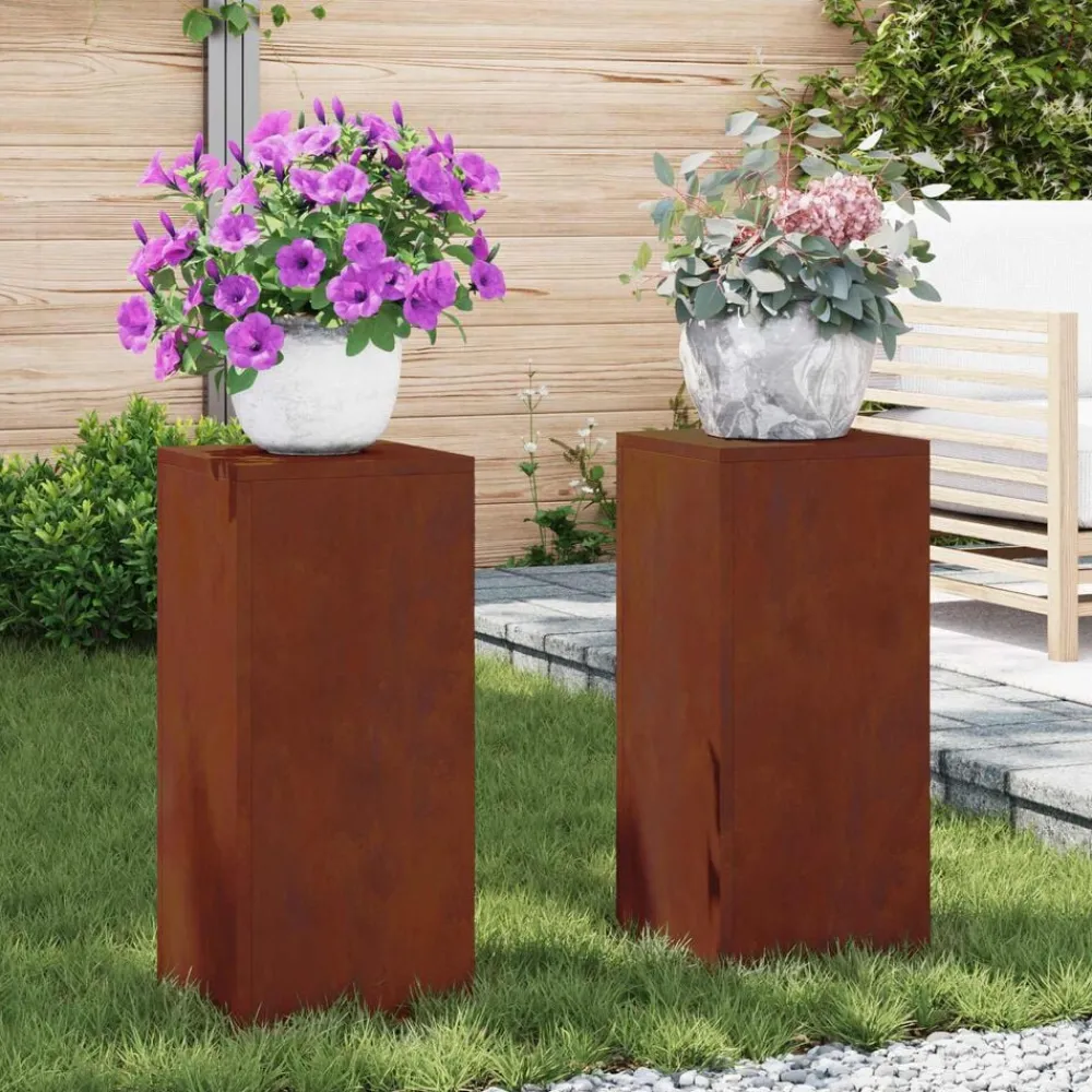 vidaXL Support de Plante 2 pcs Rouillé 24 x 24 x 55 cm Acier patiné