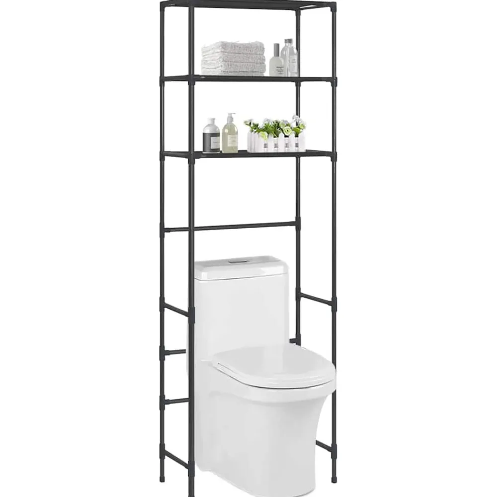 Accessoires De Salle De Bain-vidaXL Support de rangement de toilette à 3 niveaux 53x28x169 cm Noir