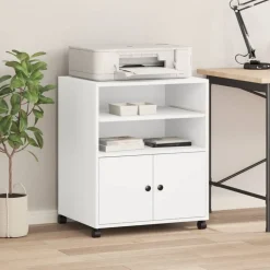 Appareils Électroniques-vidaXL Support d'imprimante avec roulettes 60x48x74 cm Blanc