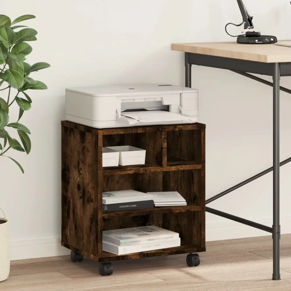 Appareils Électroniques-vidaXL Support d'imprimante avec roulettes chêne fumé 41x32x48 cm Chêne fumé