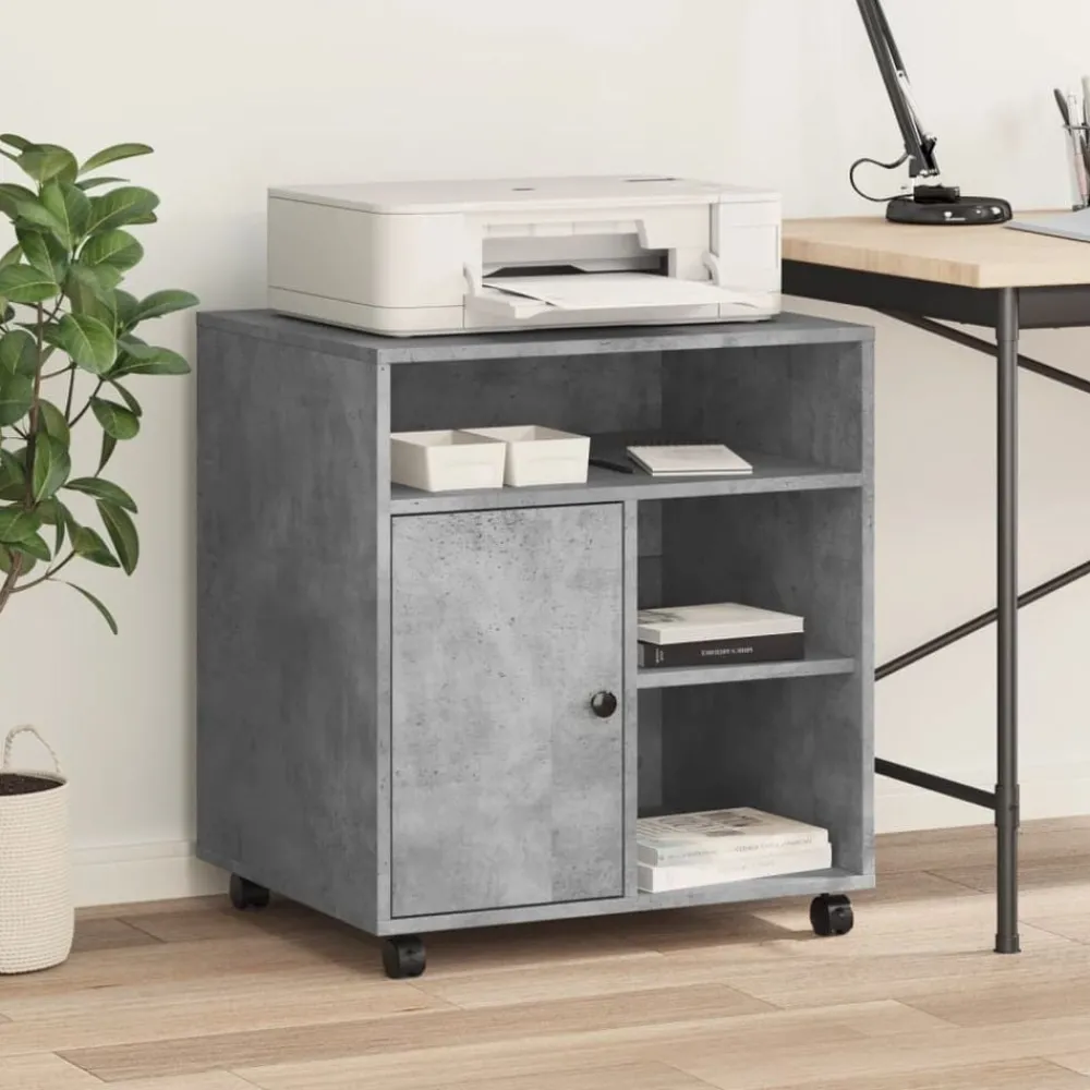 Appareils Électroniques-vidaXL Support d'imprimante avec roulettes 60x50x67 cm Gris béton