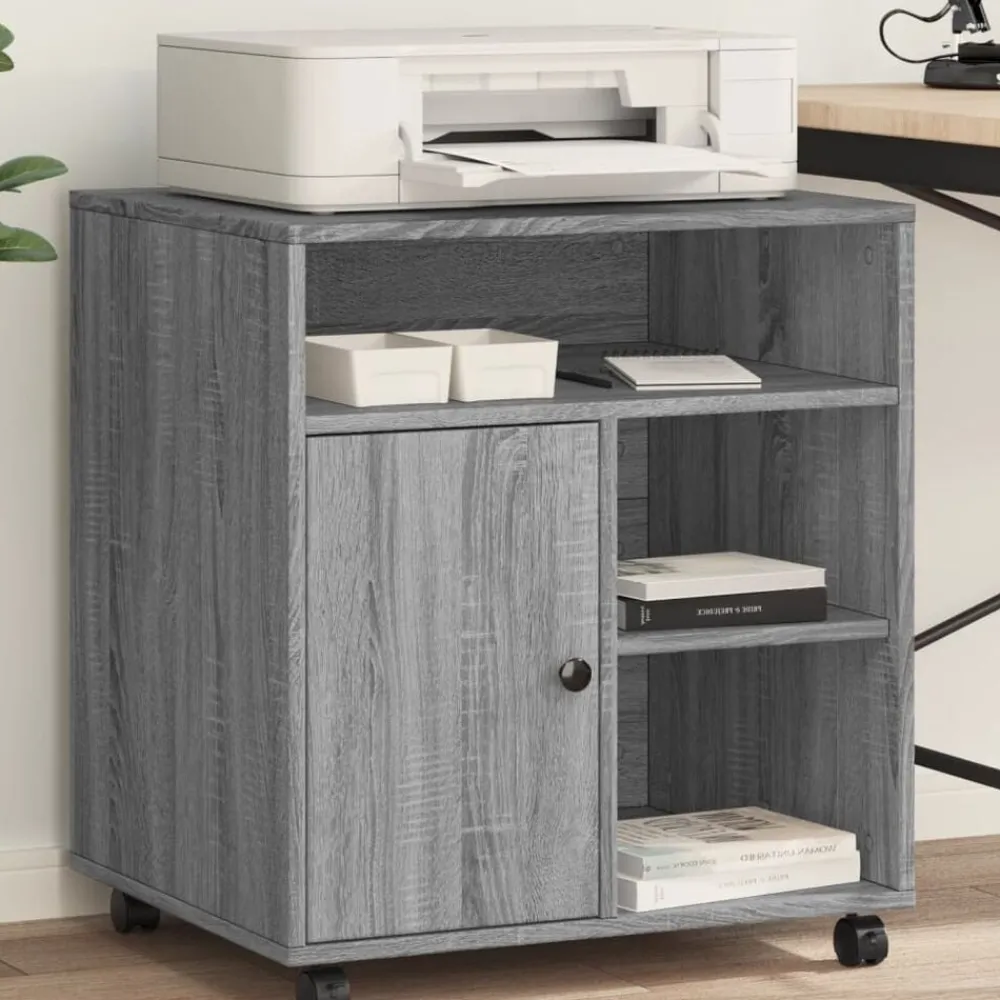 Appareils Électroniques-vidaXL Support d'imprimante avec roulettes 60x50x67 cm Sonoma gris